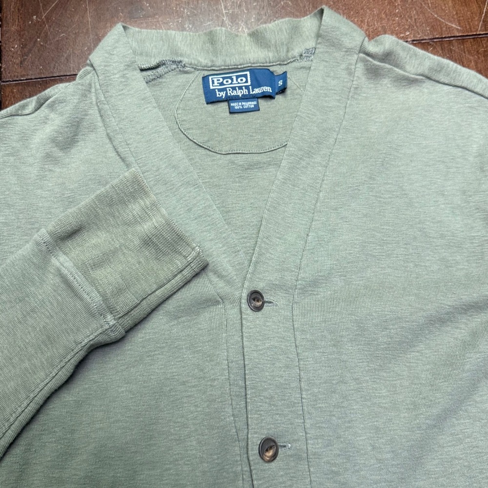 Polo Ralph Lauren Cardigan Mens S Green Cotton Slub Knit Button Front Sweater